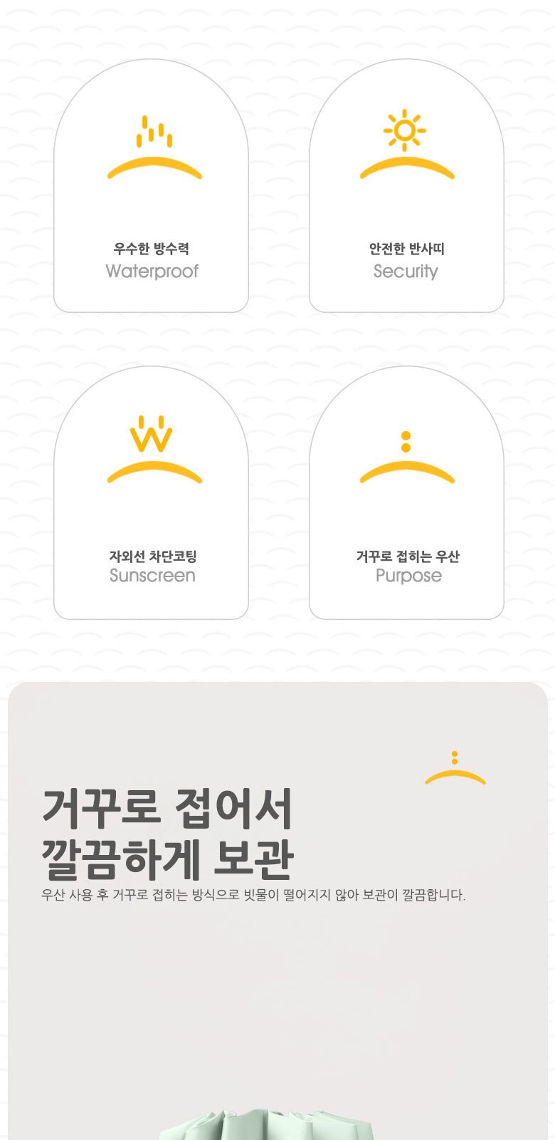 U019 스마일링 3단 거꾸로 자동우산 접이식 양산 인쇄 소량 주문제작 우산 답례품 상세 이미지
