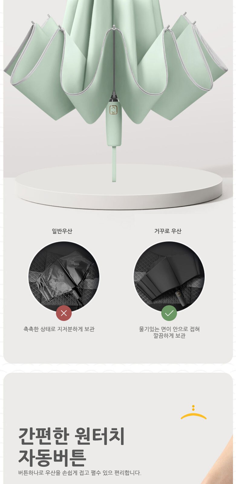 U019 스마일링 3단 거꾸로 자동우산 접이식 양산 인쇄 소량 주문제작 우산 답례품 상세 이미지