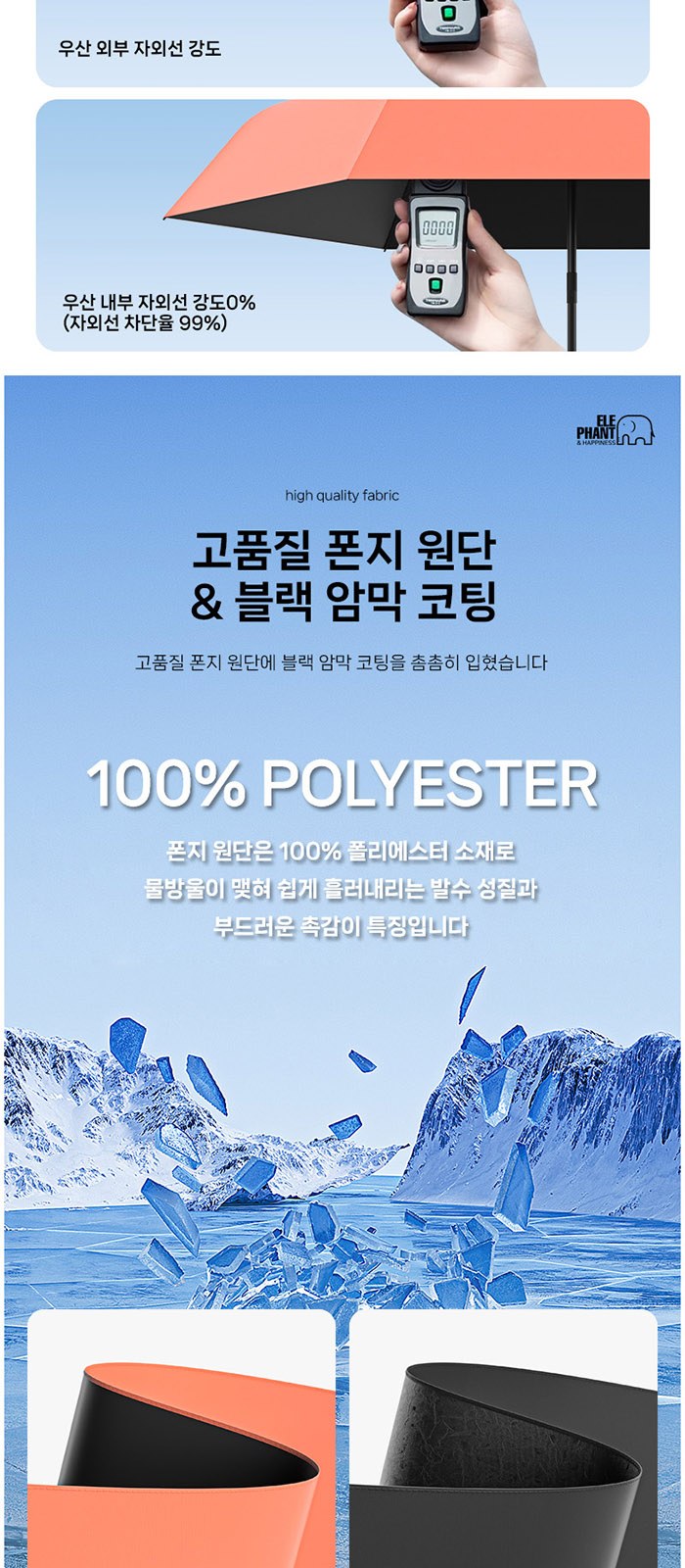 WE009 엘리펀트 3단6K 초경량 슬라이드 완전자동 UV양우산 상세 이미지