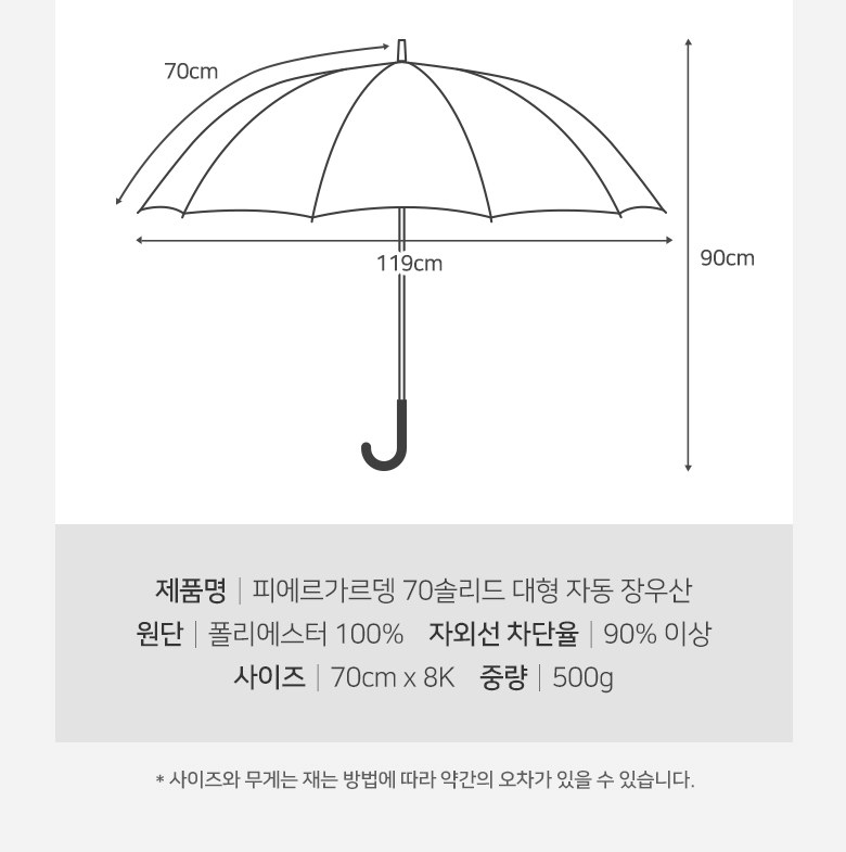 피에르가르뎅 8k 70솔리드 블랙 대형 자동 장우산 상세 이미지
