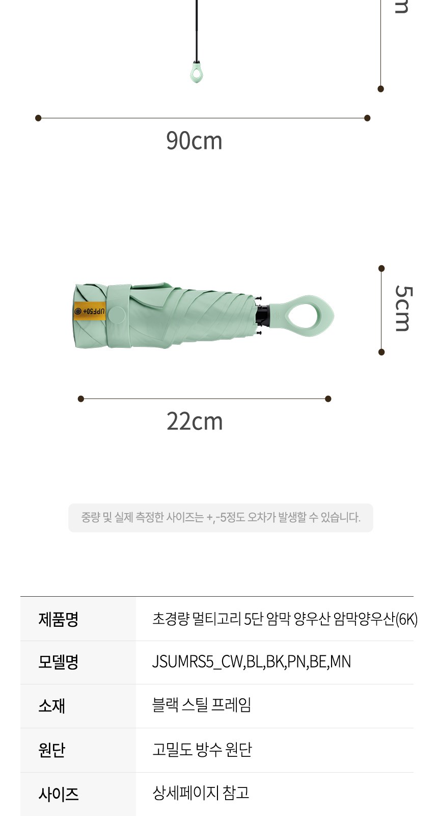 듀홈 멀티고리 5단 초경량 미니 우양산 암막 3단 양우산 선물세트 답례품+송월타올 뱀부무지 이로나 상세 이미지
